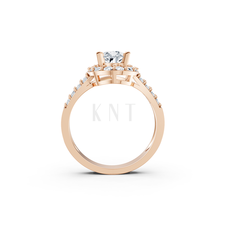 Nhẫn đính hôn R215 thiết kế đá chủ kiểu giọt nước hiện đại màu vàng hồng Rose Gold vàng đẹp, họa tiết hình học, độc đáo
