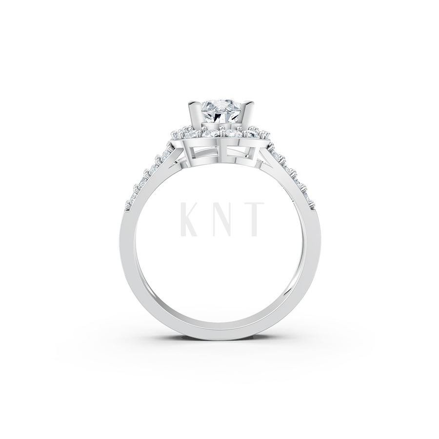 Nhẫn đính hôn R215 thiết kế đá chủ kiểu giọt nước hiện đại màu vàng trắng White Gold kiểu dáng cá tính, hiện đại