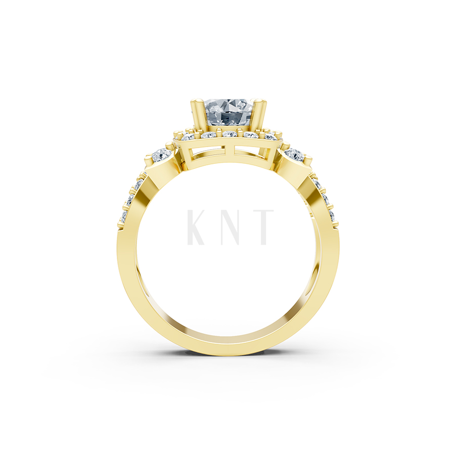 Nhẫn đính hôn R216 thiết kế mặt vuông đính đá chủ tròn màu Vàng Gold vàng 10K/14K/18K/607 đính đá nhỏ, thanh lịch