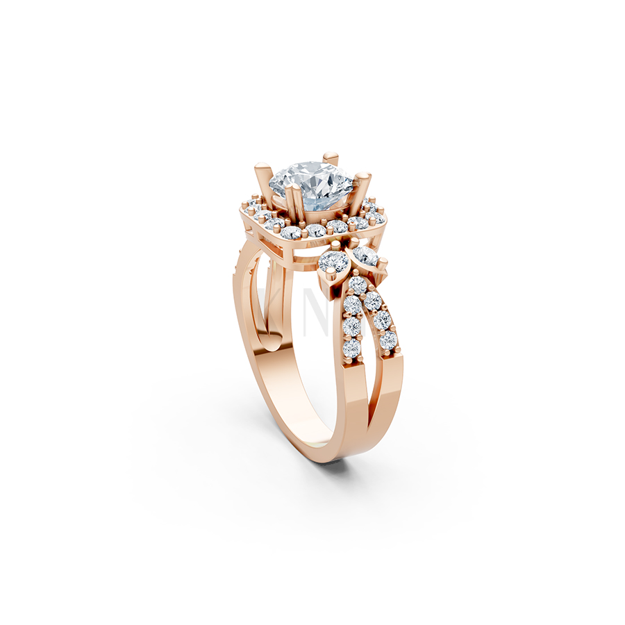 Nhẫn đính hôn R216 thiết kế mặt vuông đính đá chủ tròn màu vàng hồng Rose Gold cặp đôi, phong cách trẻ trung, nổi bật