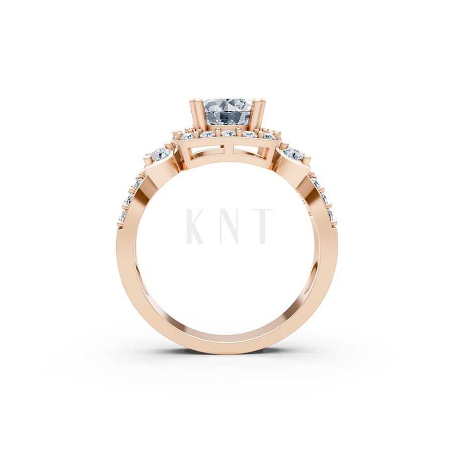 Nhẫn đính hôn R216 thiết kế mặt vuông đính đá chủ tròn màu vàng hồng Rose Gold vàng đẹp, họa tiết hình học, độc đáo