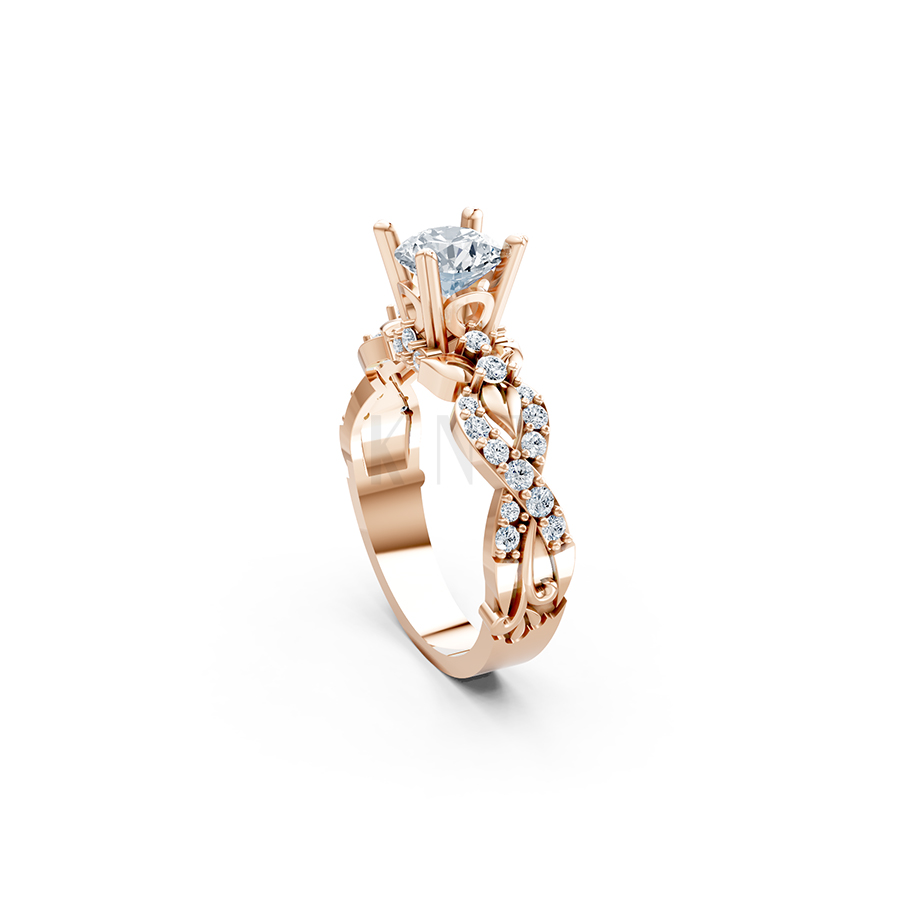 Nhẫn đính hôn R218 thiết kế đài hoa sang trọng cổ điển màu vàng hồng Rose Gold cặp đôi, phong cách trẻ trung, nổi bật