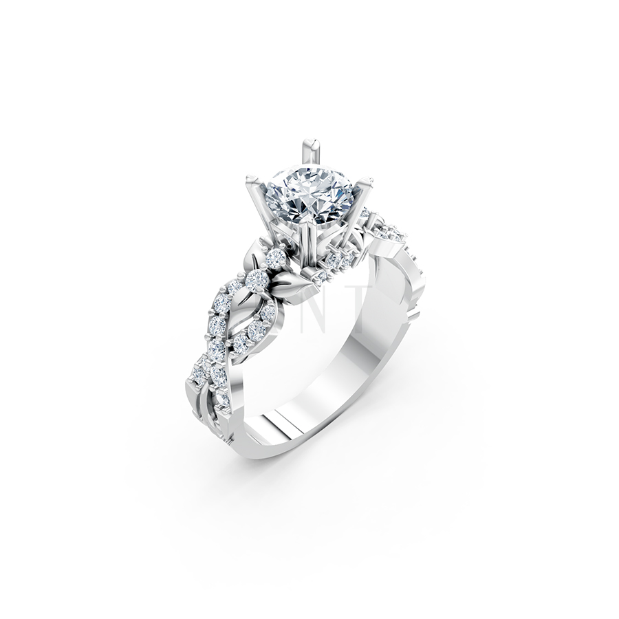 Nhẫn đính hôn R218 thiết kế đài hoa sang trọng cổ điển màu vàng trắng White Gold kiểu dáng hiện đại, nổi bật