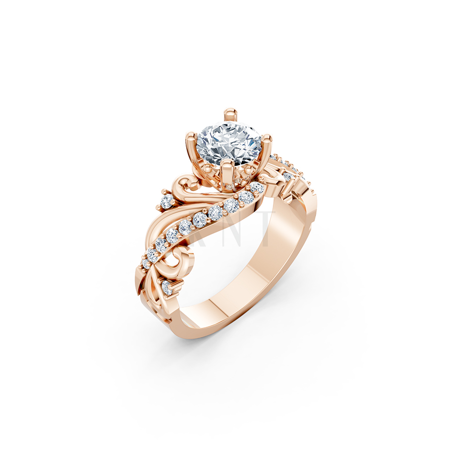 Nhẫn đính hôn R219 thiết kế cổ điển đính đá chủ lấp lánh màu vàng hồng Rose Gold họa tiết ấn tượng, cá tính