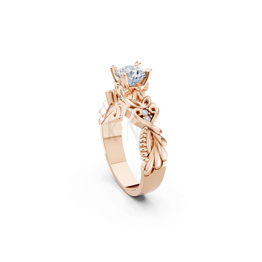 Nhẫn đính hôn R220 thiết kế hoa lá tinh xảo nổi bật nữ tính màu vàng hồng Rose Gold cặp đôi, phong cách trẻ trung, nổi bật