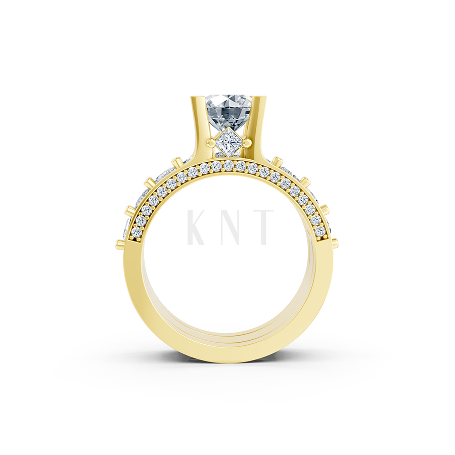 Nhẫn đính hôn R221 thiết kế thân nhẫn đính đá vuông tinh xảo màu Vàng Gold đính đá trắng, thiết kế phá cách, sang trọng