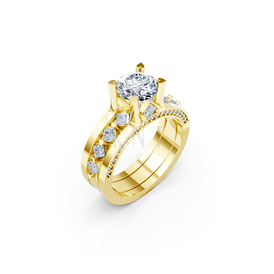 Nhẫn đính hôn R221 thiết kế thân nhẫn đính đá vuông tinh xảo màu Vàng Gold thiết kế tinh tế, sang trọng