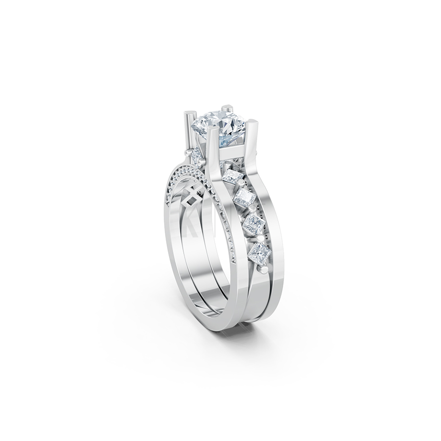 Nhẫn đính hôn R221 thiết kế thân nhẫn đính đá vuông tinh xảo màu vàng trắng White Gold vàng sáng, đường nét sắc sảo, tinh tế