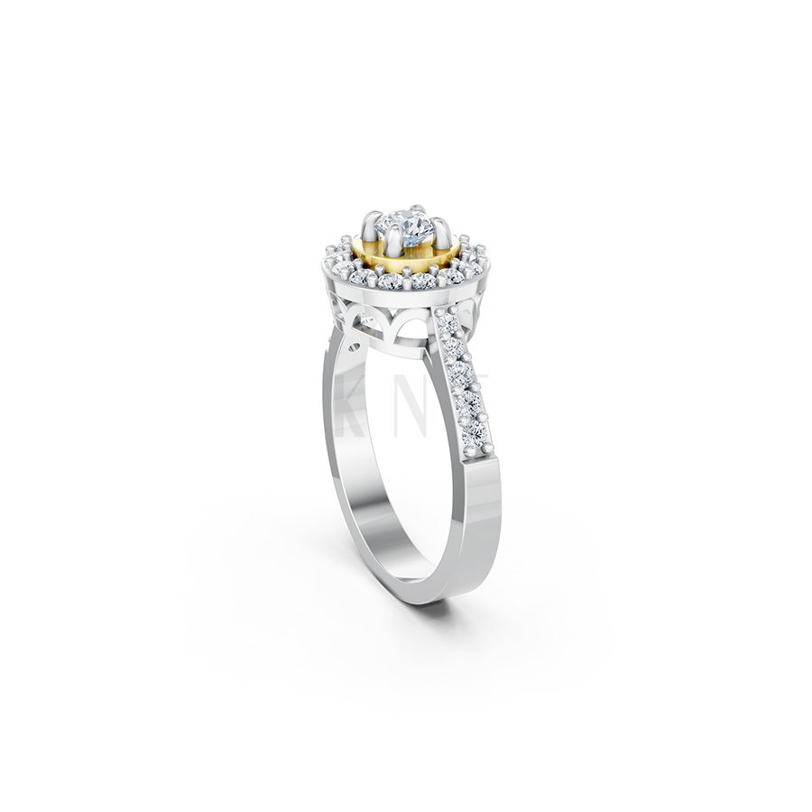 Nhẫn đính hôn đá US R227 ổ tròn hai tầng đá rực rỡ phối màu Dual Color cặp đôi, phong cách trẻ trung, nổi bật