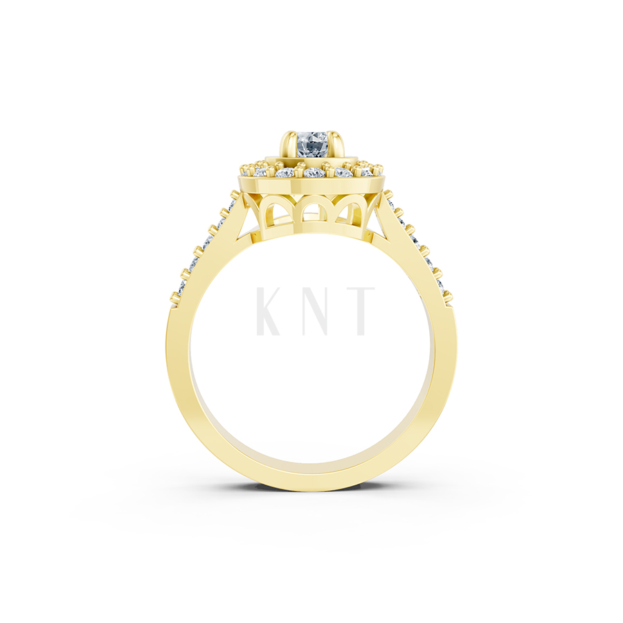 Nhẫn đính hôn đá US R227 ổ tròn hai tầng đá rực rỡ màu Vàng Gold vàng 10K/14K/18K/607 đính đá nhỏ, thanh lịch