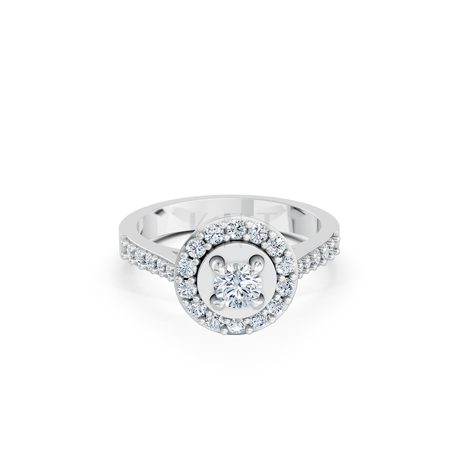 Nhẫn đính hôn đá US R227 ổ tròn hai tầng đá rực rỡ màu vàng trắng White Gold vàng sáng bóng, thiết kế trẻ trung