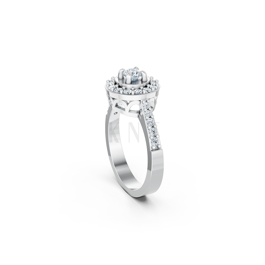 Nhẫn đính hôn đá US R227 ổ tròn hai tầng đá rực rỡ màu vàng trắng White Gold kiểu dáng cá tính, hiện đại