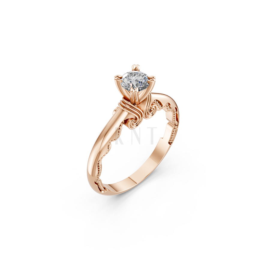 Nhẫn đính hôn R232 màu vàng hồng Rose Gold họa tiết ấn tượng, cá tính