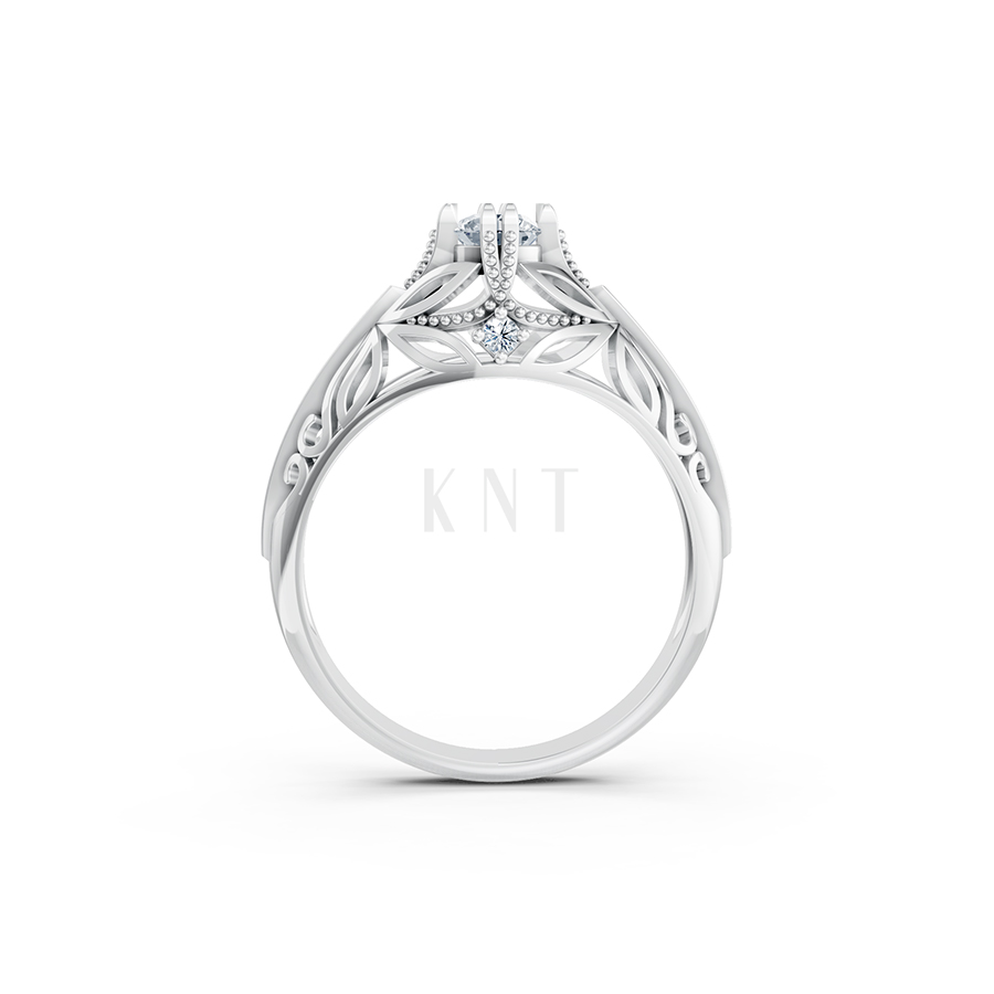 Nhẫn đính hôn R234 thiết kế cổ điển chạm khắc tinh xảo màu vàng trắng White Gold vàng sáng bóng, thiết kế trẻ trung