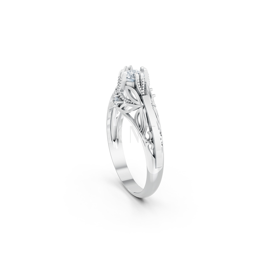 Nhẫn đính hôn R234 thiết kế cổ điển chạm khắc tinh xảo màu vàng trắng White Gold vàng sáng, đường nét sắc sảo, tinh tế