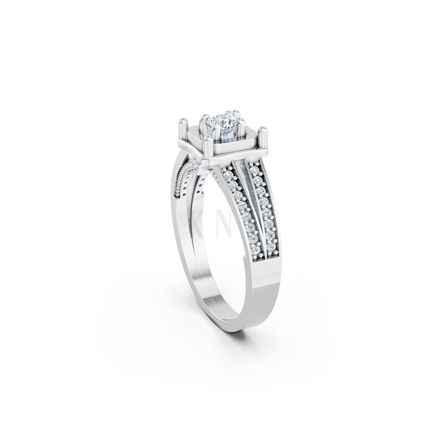 Nhẫn đính hôn đá US R237 ổ hột vuông thời thượng và tinh tế màu vàng trắng White Gold vàng sáng, đường nét sắc sảo, tinh tế