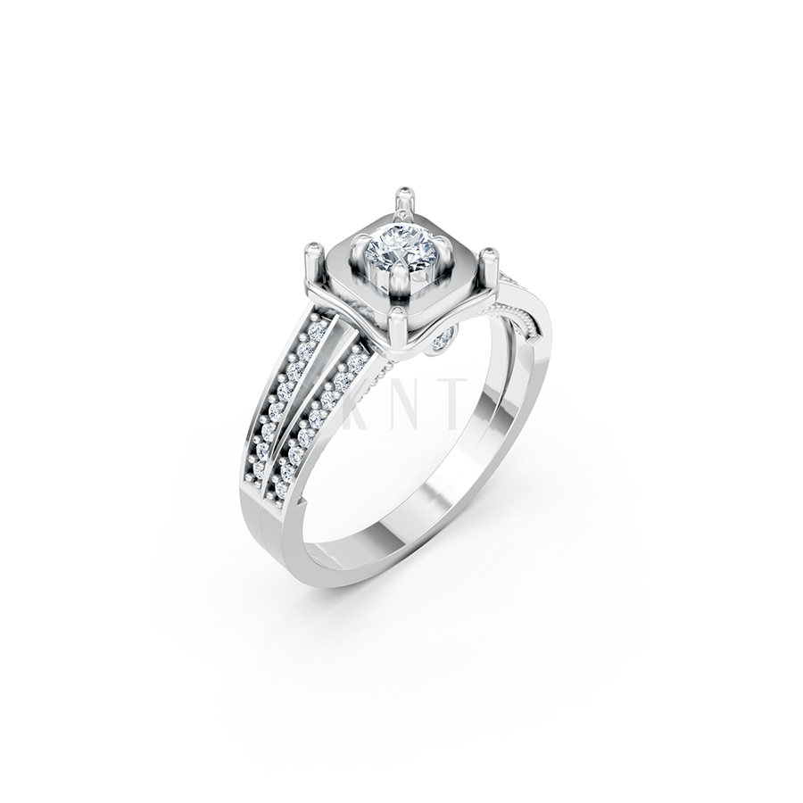 Nhẫn đính hôn đá US R237 ổ hột vuông thời thượng và tinh tế màu vàng trắng White Gold kiểu dáng hiện đại, nổi bật