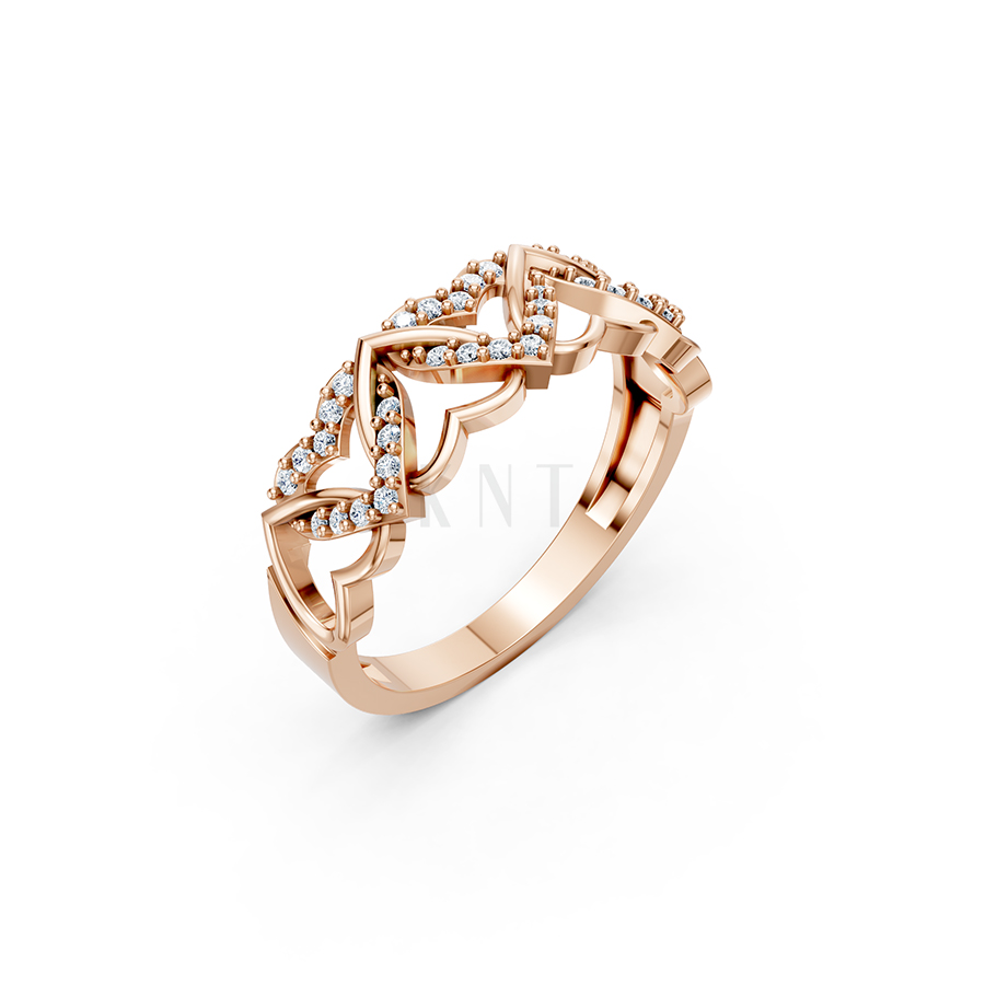 Nhẫn đính hôn đá US R238 họa tiết trái tim đính đá tinh xảo màu vàng hồng Rose Gold họa tiết ấn tượng, cá tính