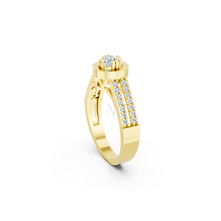 Nhẫn đính hôn đá cao cấp R239 thiết kế hai hàng đá tấm nổi bật màu Vàng Gold vàng 10K/14K/18K/607 đính đá nhỏ, thanh lịch