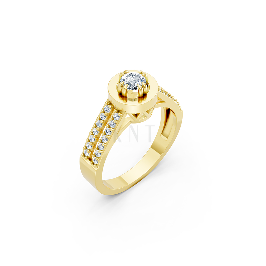 Nhẫn đính hôn đá cao cấp R239 thiết kế hai hàng đá tấm nổi bật màu Vàng Gold thiết kế tinh tế, sang trọng