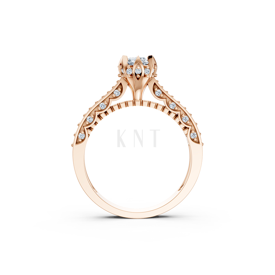 Nhẫn đính hôn R240 màu vàng hồng Rose Gold vàng đẹp, họa tiết hình học, độc đáo