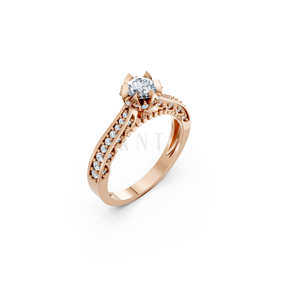 Nhẫn đính hôn R240 màu vàng hồng Rose Gold họa tiết ấn tượng, cá tính