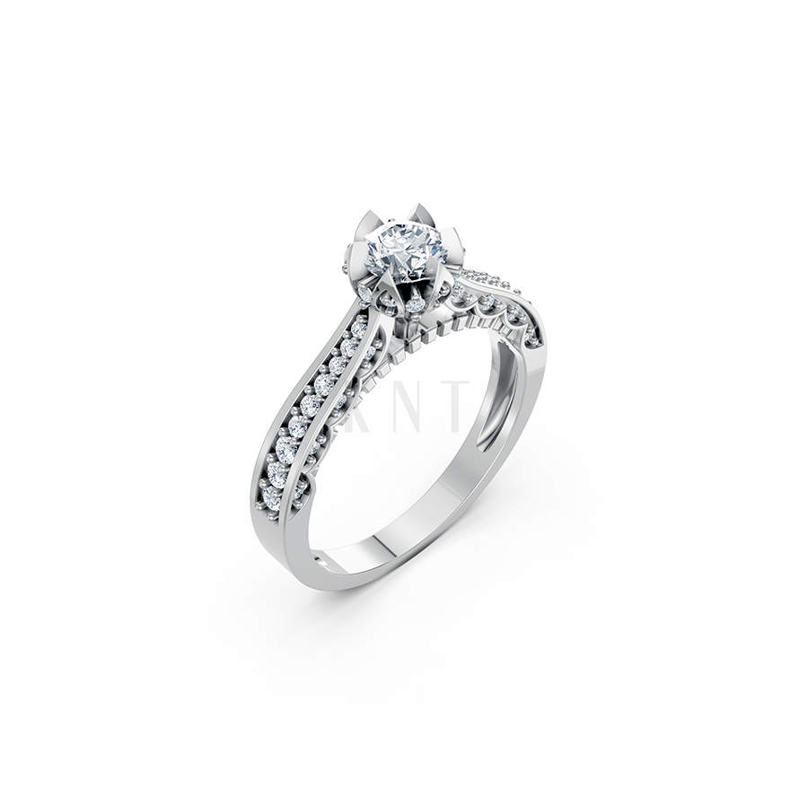 Nhẫn đính hôn R240 màu vàng trắng White Gold kiểu dáng hiện đại, nổi bật