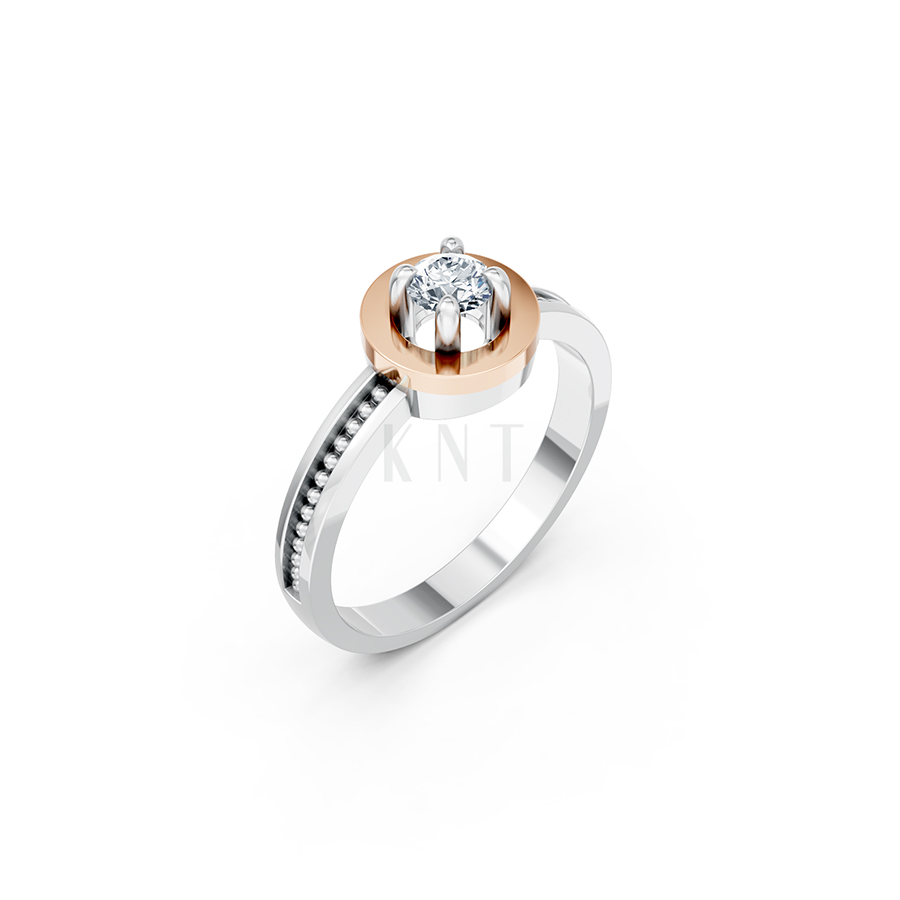 Nhẫn đính hôn đá cao cấp R241 thiết kế mặt tròn đính đá phối màu Dual Color họa tiết ấn tượng, cá tính