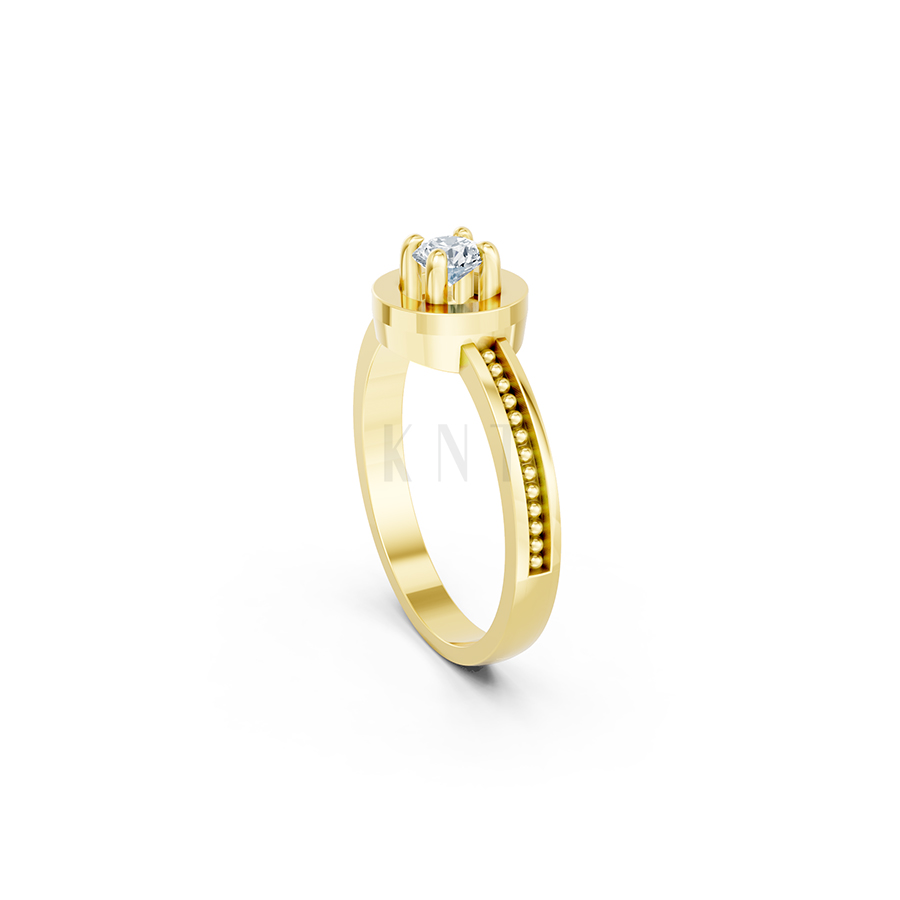 Nhẫn đính hôn đá cao cấp R241 thiết kế mặt tròn đính đá màu Vàng Gold vàng 10K/14K/18K/607 đính đá nhỏ, thanh lịch