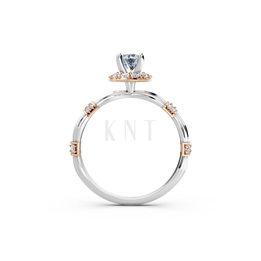 Nhẫn đính hôn R270 phối màu Dual Color vàng đẹp, họa tiết hình học, độc đáo