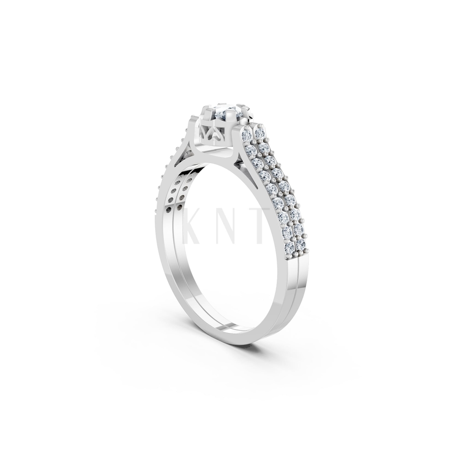 Nhẫn đính hôn R282 màu vàng trắng White Gold vàng sáng, đường nét sắc sảo, tinh tế