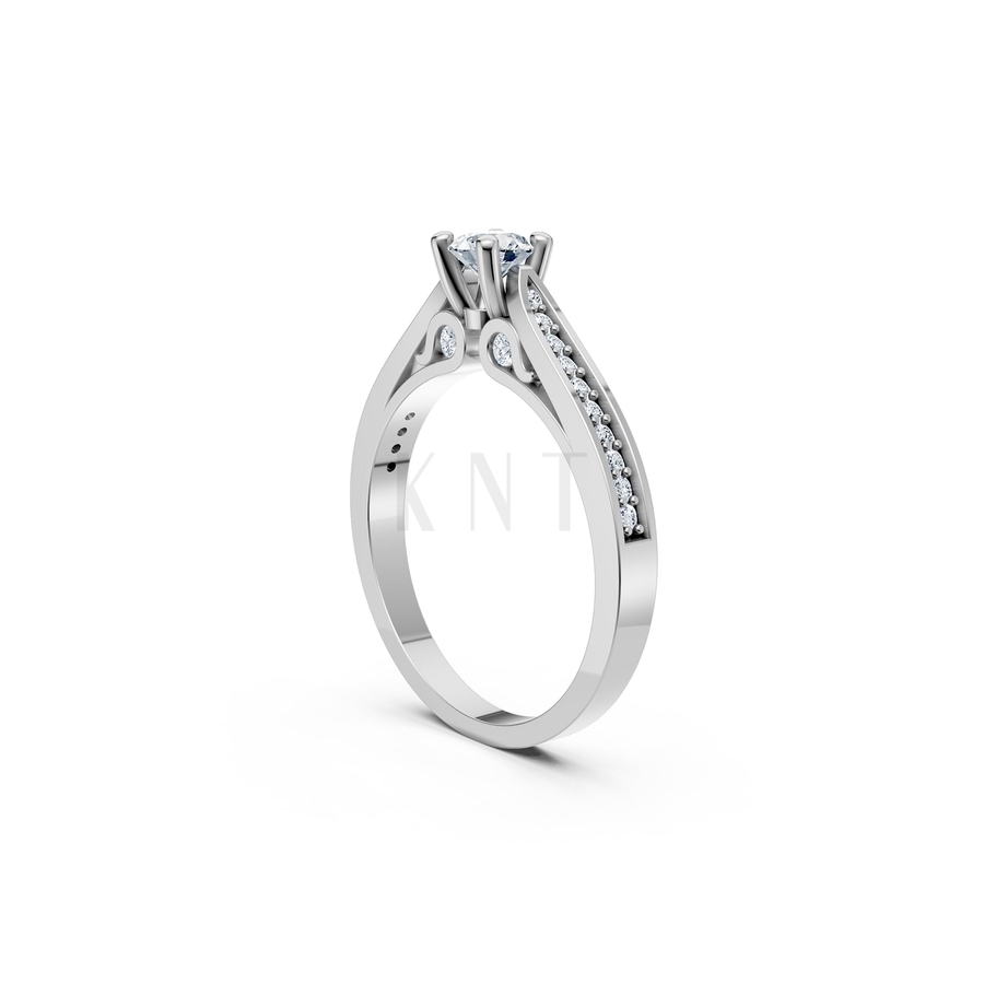 Nhẫn đính hôn R288 màu vàng trắng White Gold vàng sáng bóng, thiết kế trẻ trung