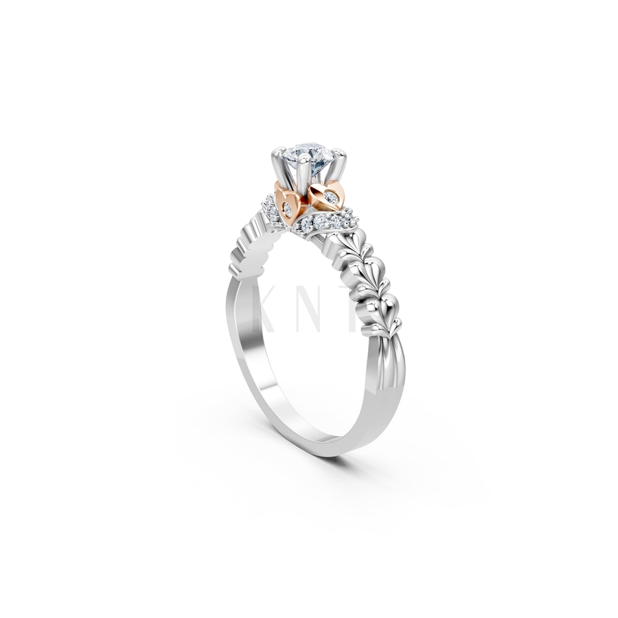 Nhẫn đính hôn R289 phối màu Dual Color vàng đẹp, họa tiết hình học, độc đáo