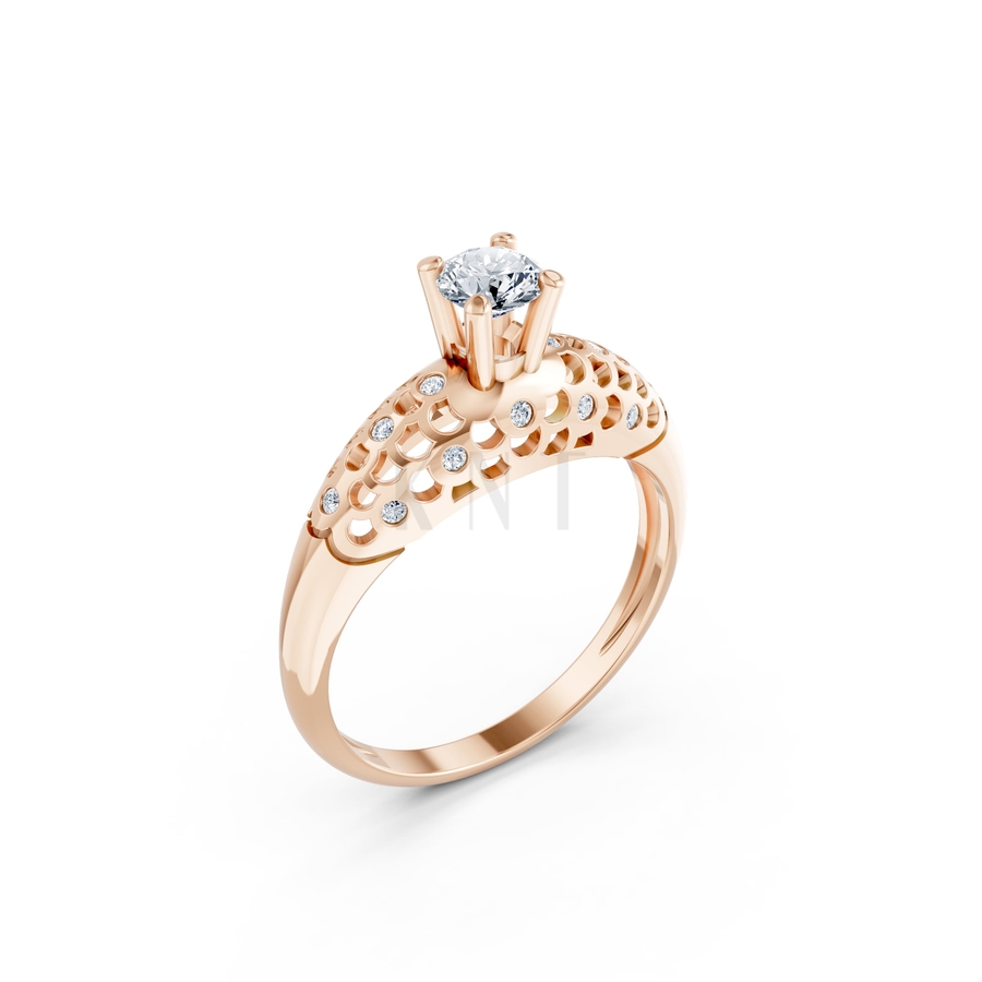 Nhẫn đính hôn đá US R299 màu vàng hồng Rose Gold họa tiết ấn tượng, cá tính