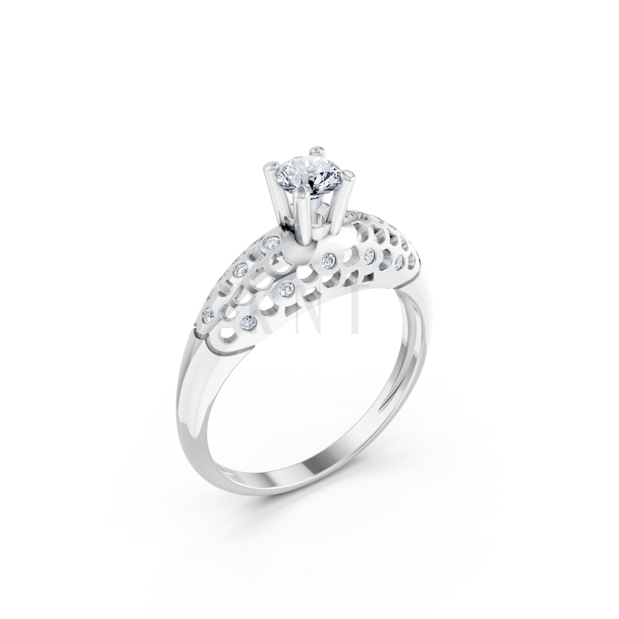 Nhẫn đính hôn đá US R299 màu vàng trắng White Gold kiểu dáng hiện đại, nổi bật