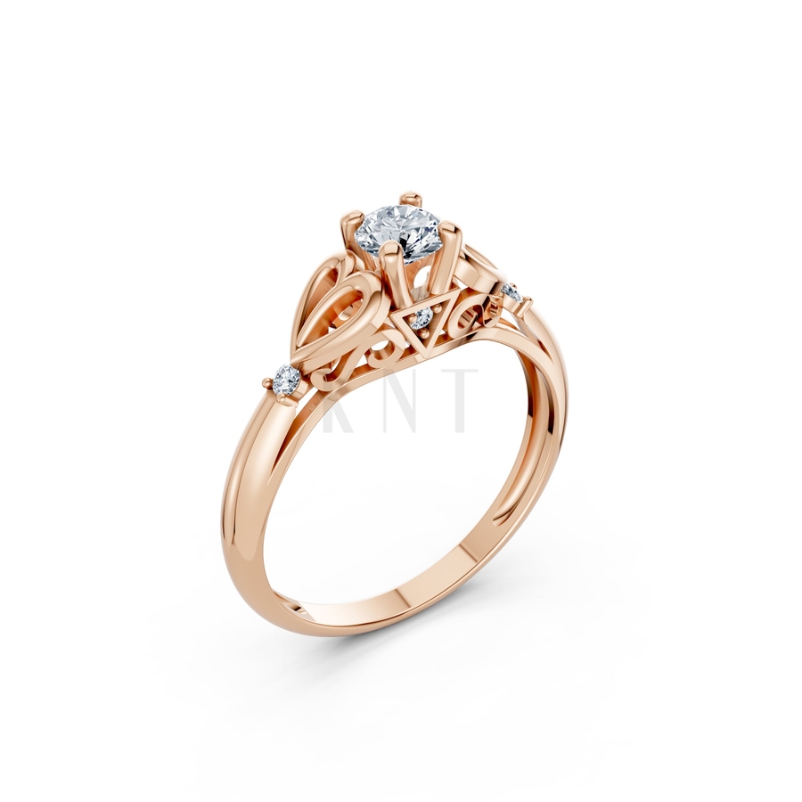 Nhẫn đính hôn đá US R303 màu vàng hồng Rose Gold họa tiết ấn tượng, cá tính