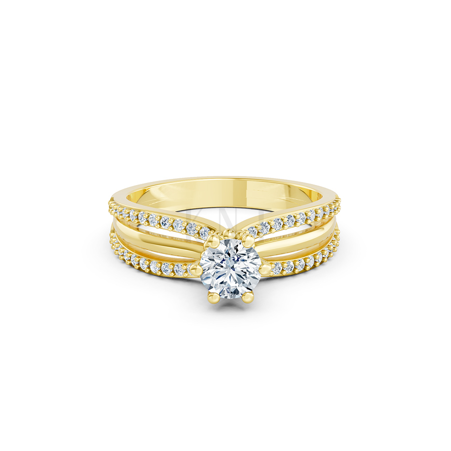 Nhẫn đính hôn R324 màu Vàng Gold thiết kế phá cách, sang trọng