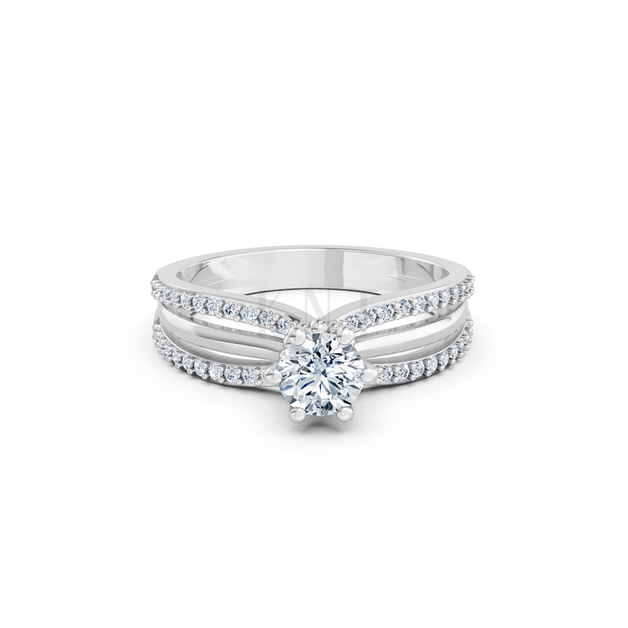 Nhẫn đính hôn R324 màu vàng trắng White Gold vàng sáng, đường nét sắc sảo, tinh tế