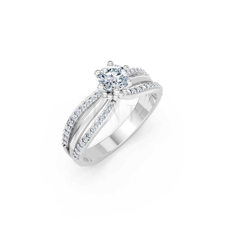 Nhẫn đính hôn R324 màu vàng trắng White Gold kiểu dáng hiện đại, nổi bật