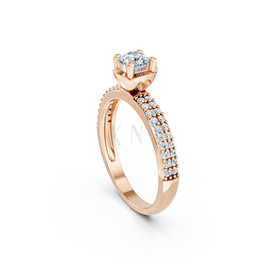 Nhẫn đính hôn R325 màu vàng hồng Rose Gold vàng đẹp, họa tiết hình học, độc đáo