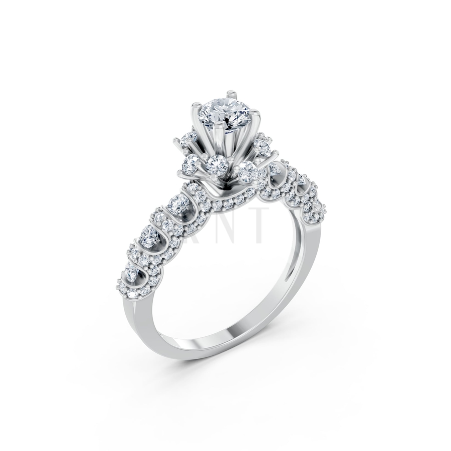 NHẪN ĐÍNH HÔN R328 màu vàng trắng White Gold kiểu dáng hiện đại, nổi bật