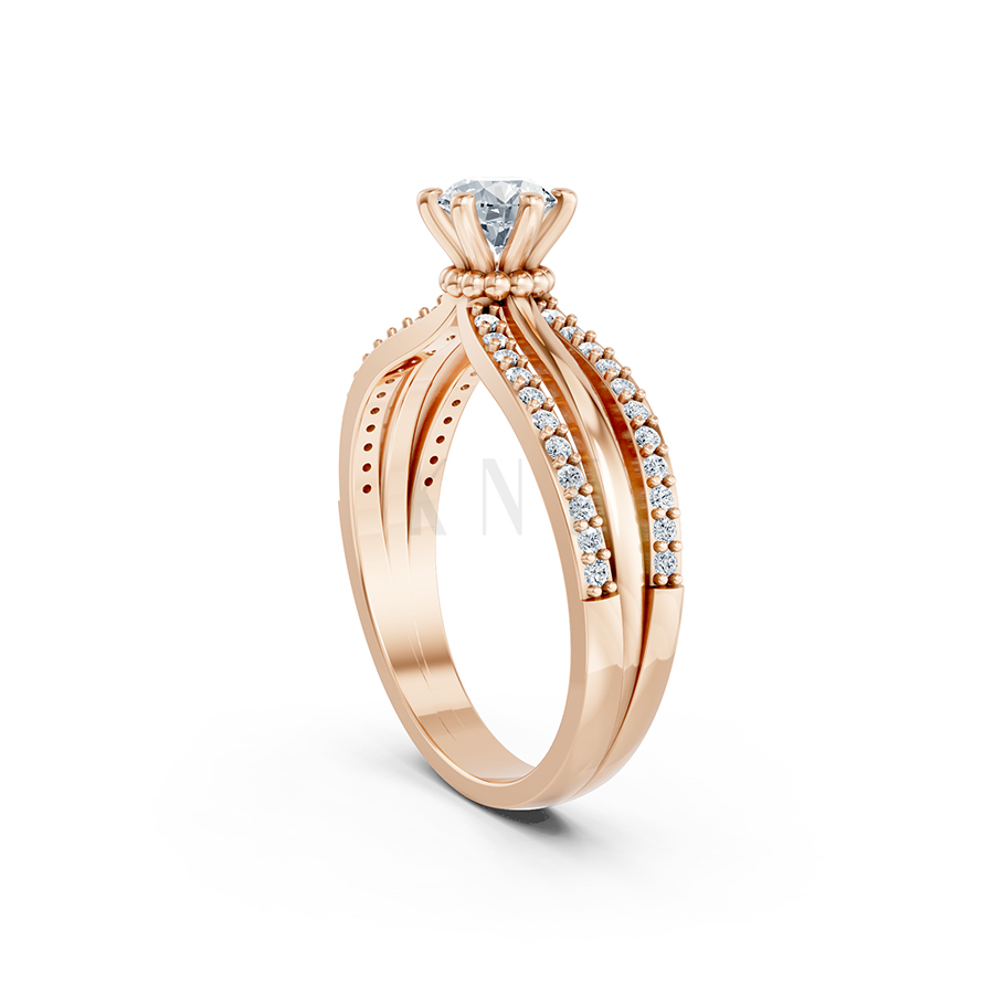 Nhẫn đính hôn SUMMER – R329 màu vàng hồng Rose Gold vàng đẹp, họa tiết hình học, độc đáo