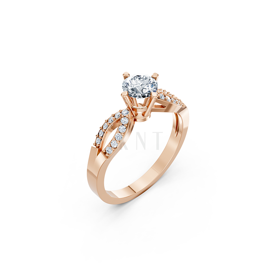 Nhẫn đính hôn đá US R336 – ALORA màu vàng hồng Rose Gold họa tiết ấn tượng, cá tính