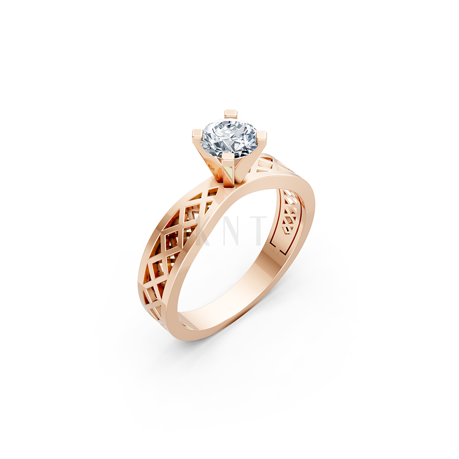 Nhẫn đính hôn đá US R348 – ALMA màu vàng hồng Rose Gold họa tiết ấn tượng, cá tính