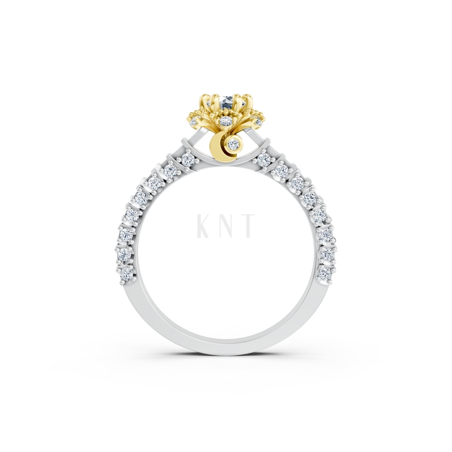 Nhẫn đính hôn SEOUL R428 phối màu Dual Color vàng đẹp, họa tiết hình học, độc đáo