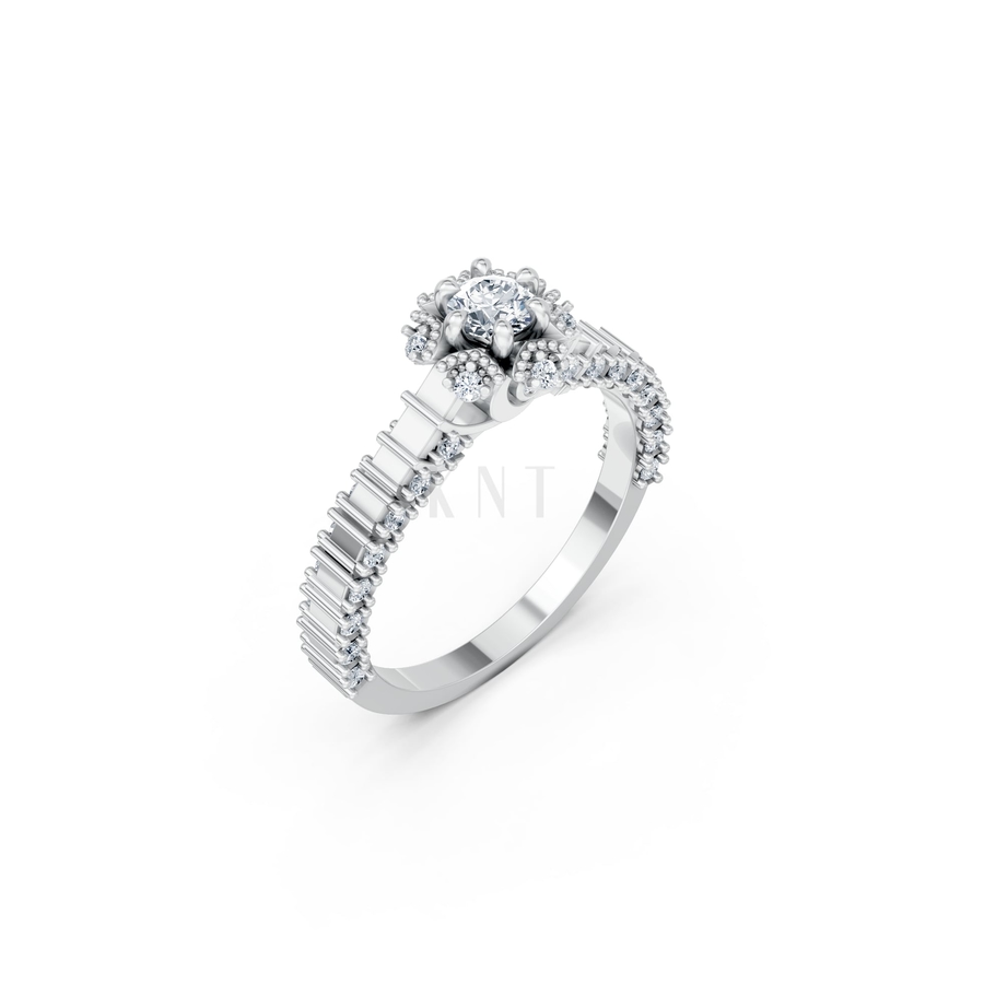 Nhẫn đính hôn SEOUL R428 màu vàng trắng White Gold kiểu dáng hiện đại, nổi bật