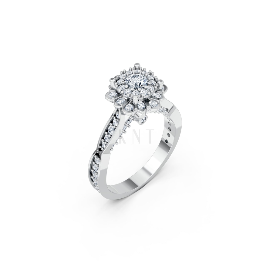 NHẪN ĐÍNH HÔN SEOUL R429 màu vàng trắng White Gold kiểu dáng hiện đại, nổi bật