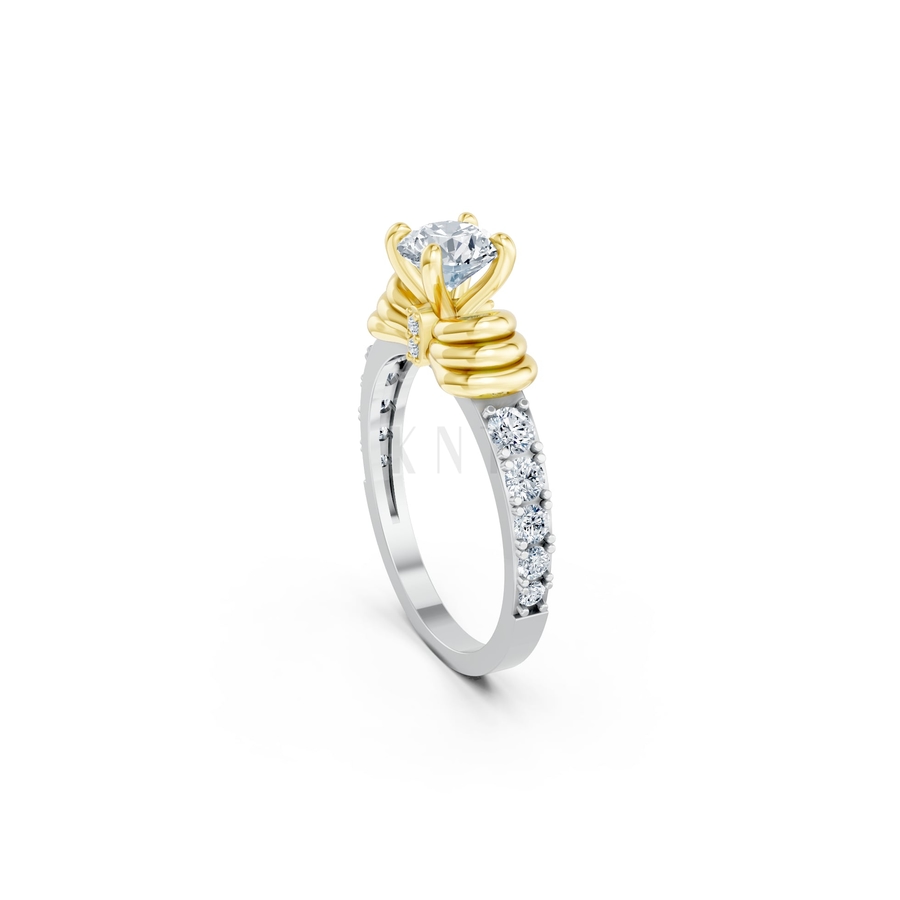 NHẪN ĐÍNH HÔN SEOUL R443 phối màu Dual Color vàng đẹp, họa tiết hình học, độc đáo