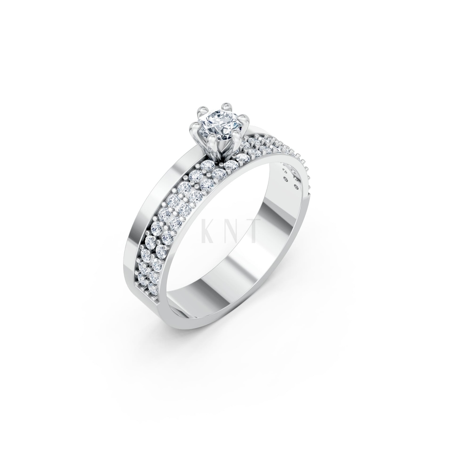 NHẪN ĐÍNH HÔN R458 màu vàng trắng White Gold kiểu dáng hiện đại, nổi bật
