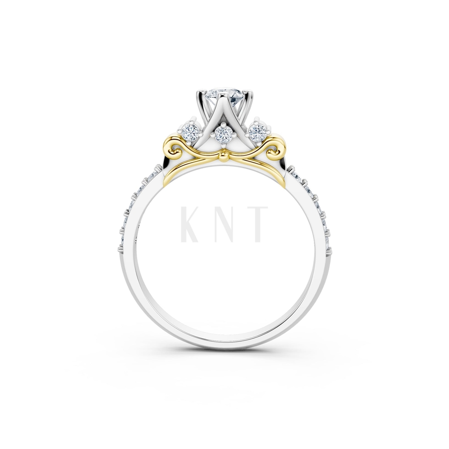 Nhẫn đính hôn R473 phối màu Dual Color vàng đẹp, họa tiết hình học, độc đáo